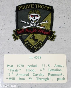 US Desert Storm GWOT Pirate Troop 4th Bn 11th Armored Cavalry Regt Patch B383 - Bild 1 von 3