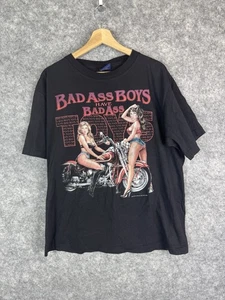 Vintage Bad Ass Boys Have Bad Toys Tshirt Mens Large 90s Girls Bikers Motorcycle - Picture 1 of 10