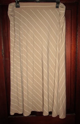 Susan Graver Plus 1X Midi Skirt Stretch Poly Striped Elastici Waist Pull On Tan - Image 1 of 3