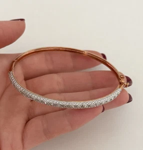 Bracciale in argento sterling 925 placcato oro rosa con accenti di diamanti veri - Foto 1 di 13