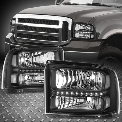 Faros delanteros negros LED DRL para Ford F250 F350 Super Duty Excursion 05-07 Foto 1 de 4