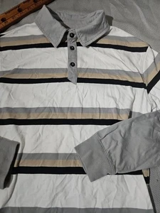 Shaun camicia bianca giovanile XL bianca grigia a righe polo bottoni pattinatore anni 2000 Y2K  - Foto 1 di 11