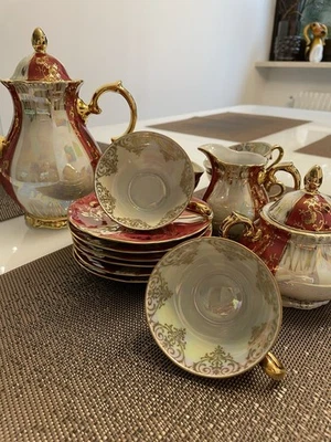 Mokka Service BAVARIA MADE IN WESTERN GERMANY Perlmutt Porzellan für 6 Personen  - Bild 1 von 4