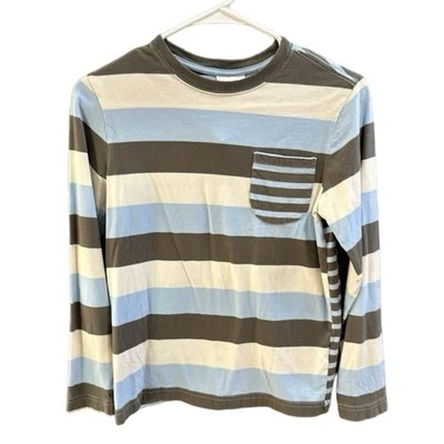 Camisa a Rayas Hanna Andersson Azul Marrón 100% Algodón Bolsillo en el Pecho Talla 150cm 12Y Foto 1 de 4