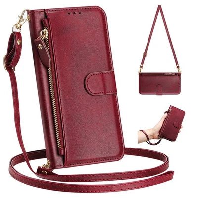 For Various Phone Zipper Leather 7 Cards Wallet Case Crossbody Flip Stand Cover - Image 1 of 4