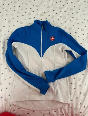 Castelli 女式夹克大号骑行长袖蓝色/白色全拉链口袋二手状况完好 — 第 1/4 张图片