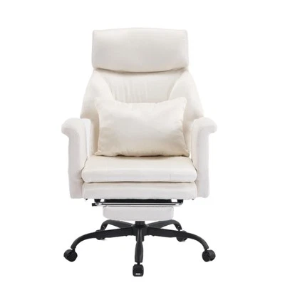 Silla de Oficina Alta Reclinable con Reposapiés y Reposabrazos Ajustables Blanco Crema Foto 1 de 4