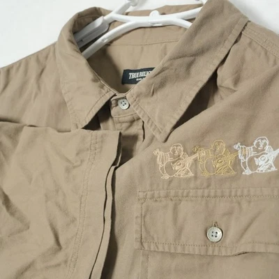 Camisa True Religion Botones Para Hombre Talla XL Marrón Atigrado Triple Aguja Bordada Foto 1 de 4