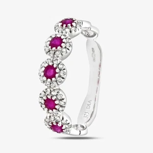 Anillo con racimo de diamantes rubí oro blanco de 9 quilates PR06629W RU - Imagen 1 de 5