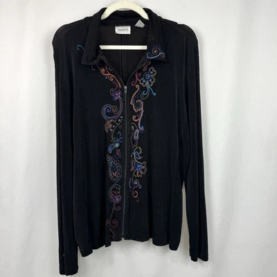 Chaqueta Chico's Travelers Slinky Talla 3/XL Negra Colorida Bordada Cachemira Cremallera Foto 1 de 4