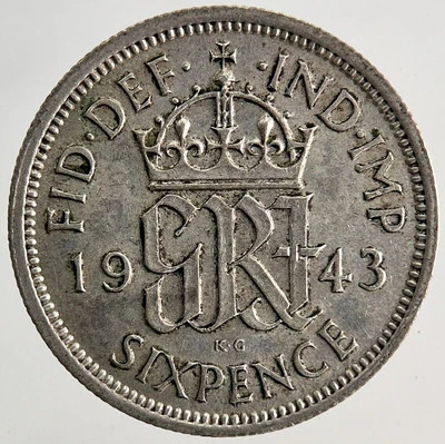 1943 George VI Sixpence Silver Coin | Very High Grade - Image 1 of 2