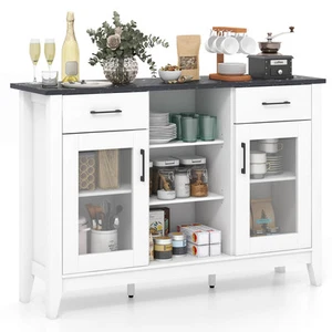 Sideboard Buffet Cabinet w/2 Drawers 2 Doors 3 Open Compartments 4 Shelves - Picture 1 of 10