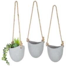 Set of 3 Wall Mounted Rustic Gray Clay Succulent Planter Pots with Jute Rope