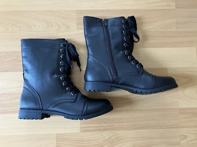 NEW Rampage Women Size 7 1/2 Black Mid-Calf Combat Boots w/Zipper - Image 1 of 4