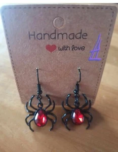 Halloween Black Spider Earrings Gothic Costume Punk Fun Earrings UK - Picture 1 of 3