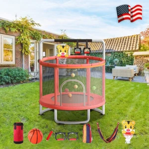 Trampoline for Kids w/Enclosure Net Basketball Hoop Swing Sandbag Ocean Balls - Picture 1 of 11