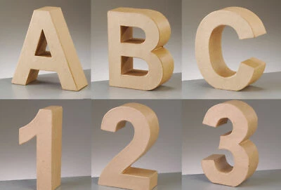 EFCO PappArt-Buchstaben und Zahlen H 17,5 x T 5,5cm aus Pappmaché für Decopatch