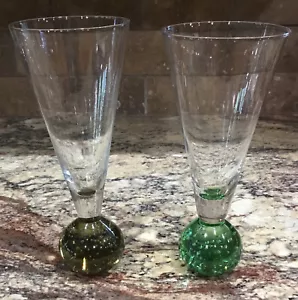 2 CIRCLEWARE BRIGHT GREEN N ARMY GREEN FIREBALL PILSNER/BEER GLASSES 8 1/4”T - Picture 1 of 6