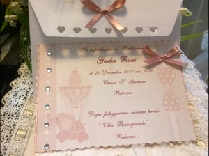 INVITO BATTESIMO PERSONALIZZATO ROSA CON MONGOLFIERA - Foto 1 di 1