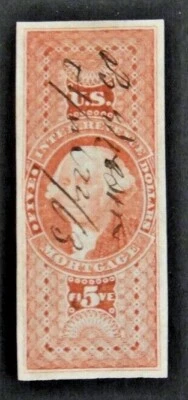 US Revenue Stamp R91a 5 Dollar Mortgage Imperforate 1st Issue 1862-1871 - Image 1 of 2