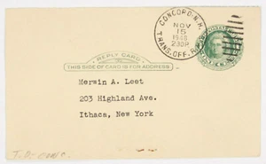 1c Government Postal Card, Concord, NH. Trans. Off. R.M.S. 1946 duplex to Ithaca - Picture 1 of 1