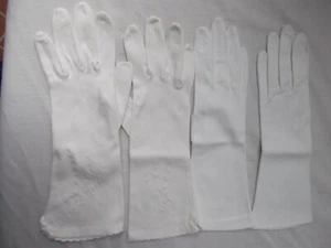 vtg lot 2 pr 6.5 white cotton nylon wrist 3/4 gloves Crescendoe embroid scallop - Picture 1 of 7