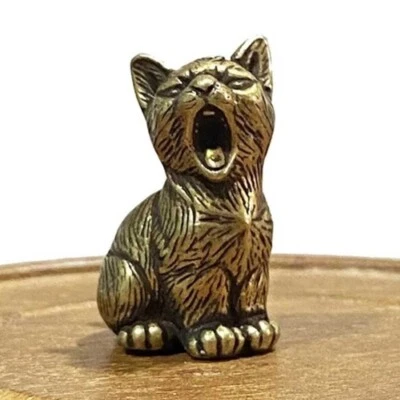 Brass Cute Cat Animal Statue Small Sculpture Tabletop Figurine Home Decor Gift # - Image 1 of 3