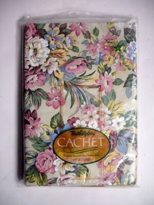 Cachet Pastel English Rose Vinyl Tablecloth Flannel Backed 60" Round NIP USA - Picture 1 of 6