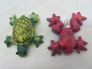 Set Two Pink Shiny Frog & Green/Gold Turtle Sand Filled 2007 Plush Toys - Picture 1 of 6