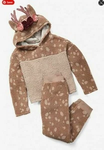 NEW JUSTICE REINDEER SHERPA PAJAMA SLEEP SET NWT 8 10 12 L(12/14) N6 - Picture 1 of 2