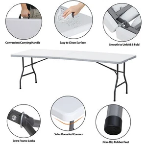 8FT Folding Picnic Table Portable Fold-in-Half Plastic Dining Picnic Table White - Picture 1 of 12
