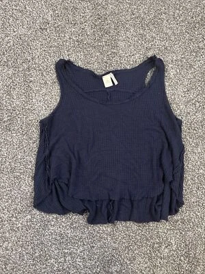 Anthropologie Paper Crane Women’s Blue Waffle Knit Thermal Cropped Tank Top sz M - Image 1 of 4