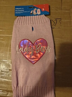 YT1-Vibrant Life Pink "Lady Boss" Heart Pullover Pet Girl Dog Cat Sweater Sz S - Image 1 of 3