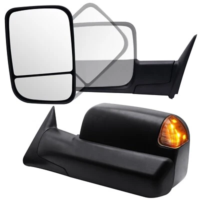 Par de espejos retrovisores de remolque para Dodge Ram 2002-2008 con luz de señalización manual negro Foto 1 de 4