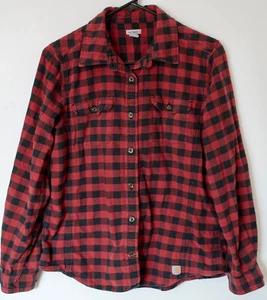 Carhartt Flannel Shirt Top Youth Sz L 12/14 Red Plaid Long Sleeve Button Down - Picture 1 of 7