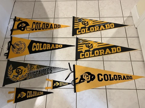 Lot of 8 University of Colorado Buffaloes Vintage To Modern Wool Pennants Bundle Cover
