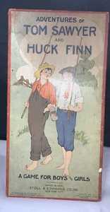 ANTIQUE GAME BOARD ADVENTURES OF TOM SAWYER AND HUCK FINN BOXED - Picture 1 of 15