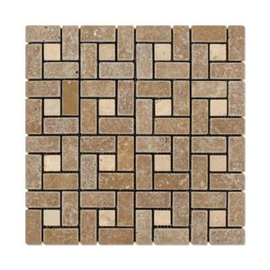 Noce Travertine Tumbled Large Pinwheel Mosaic Tile w/ Ivory Dots - Picture 1 of 2