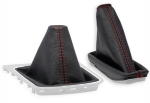 GEAR STICK + HANDBRAKE GAITER FOR SEAT LEON MK3 5F 2012-2016 LEATHER STITCH RED - Afbeelding 1 van 5