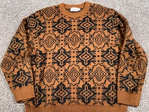 Topman Geometric Pattern Sweater Adult Medium Brown Crewneck Tribal Motif Knit - Picture 1 of 12