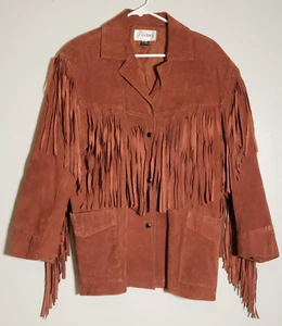 Chaqueta Western Vintage CEDARS Cuero Flecos Marrón Forrada Talla Mediana - Imagen 1 de 8