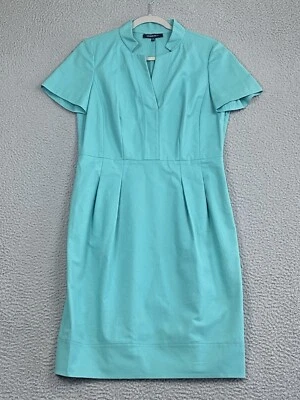 Lafayette 148 New York Dress Size 10 Teal Short Sleeve Poplin Stretch Coastal - Image 1 of 4