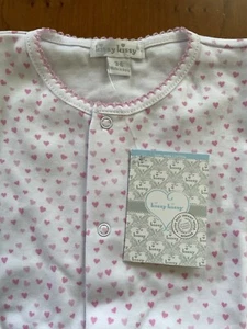 Kissy Kissy NWT White/Pink Hearts Pima Crochet Edged Snap Front Footie-3-6Mos - Picture 1 of 8