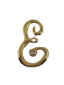 Initial Letter E Brooch Gold Tone With Crystal - Picture 1 of 1