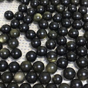 20pcs Natural Gold black Obsidian Crystal Ball Gem Reiki Healing 13-12mm 