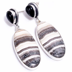 Calcite Black Onyx Fashion Jewelry 925 Silver Dangle Earrings 1.8" ARE-1062 - Picture 1 of 3
