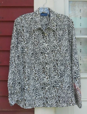 Camisa Karen Scott Animal Print Manga Larga Abotonada Poliéster P Grande Foto 1 de 4