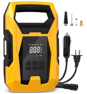 CARSUN AC/DC Tire Inflator, Portable Compressor, Dual Power, Auto Shutoff, Gauge