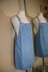 Moto Topshop Blue Denim Pinafore Dungaree Dress 14 Pocket Bin N Braces VGC - Picture 1 of 11