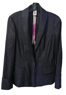 Jaqueta Diane Von Furstenberg feminina tamanho 2 azul blazer de linho Bianca carreira preppy - Imagem 1 de 4